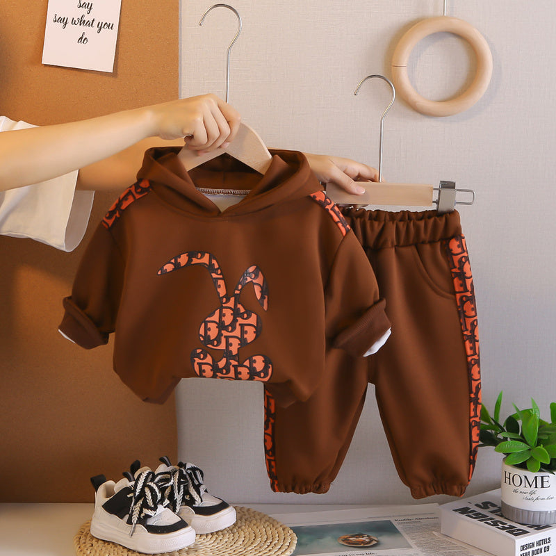 Children's Clothing Boys' Outfit New Fashionable Toddler Baby Spring and Autumn Hooded Sweatshirt Two-Piece Set Trendy Wholesale
