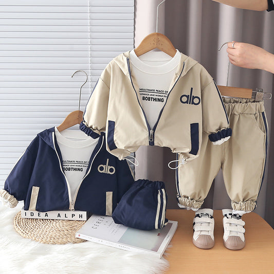 2026 New Boys' Outfit Baby Spring and Autumn Fashionable Long-Sleeve Children's Clothing Embroidered Zipper Three-Piece Set