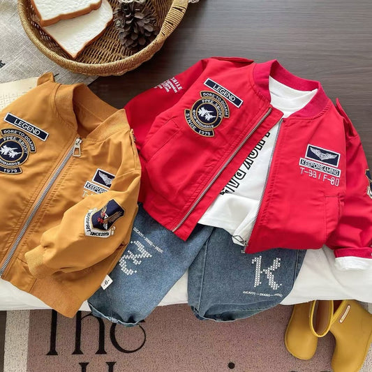 Boys' Outfit 2025 New Children's Spring and Autumn Stylish Baseball Jacket Long Sleeve Three-Piece Set for Babies