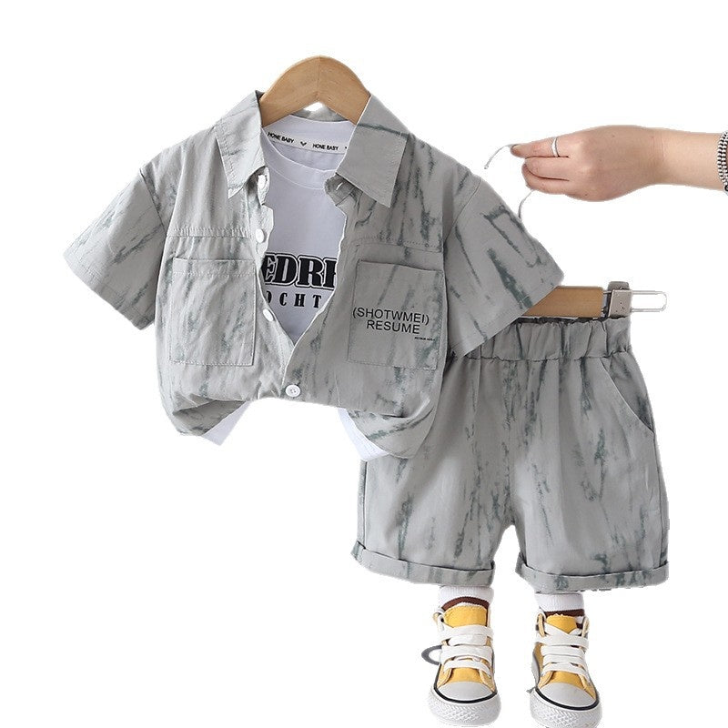 Boys Summer Outfit 2026 New Fashionable Baby Toddler Casual Shirt Short Sleeve Shorts Three-Piece Set Trendy