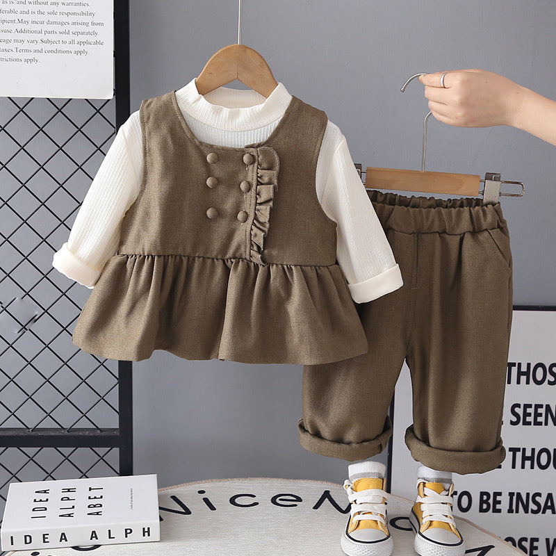Girls' clothing baby outfit wide-leg pants three-piece set 2026 new model infant spring and autumn children's clothes for ages 1 to 3 years
