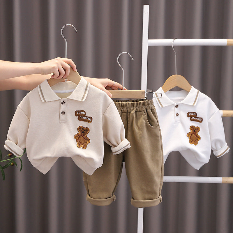 2024 Autumn Children's Clothing Wholesale Korean Fashion Cartoon Sleeve Sweatshirt Casual Long Pants Two-Piece Set Boys' Outfit Trendy