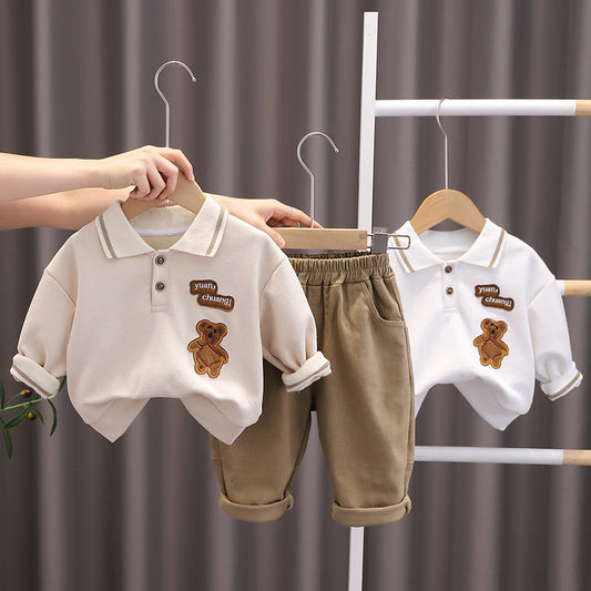 2024 Autumn Children's Clothing Wholesale Korean Fashion Cartoon Sleeve Sweatshirt Casual Long Pants Two-Piece Set Boys' Outfit Trendy