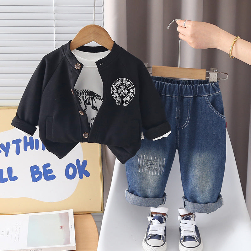 Boys' Spring and Autumn Outfit 2026 New Stylish Casual Long Sleeve Shirt Three-Piece Set Trendy Wholesale