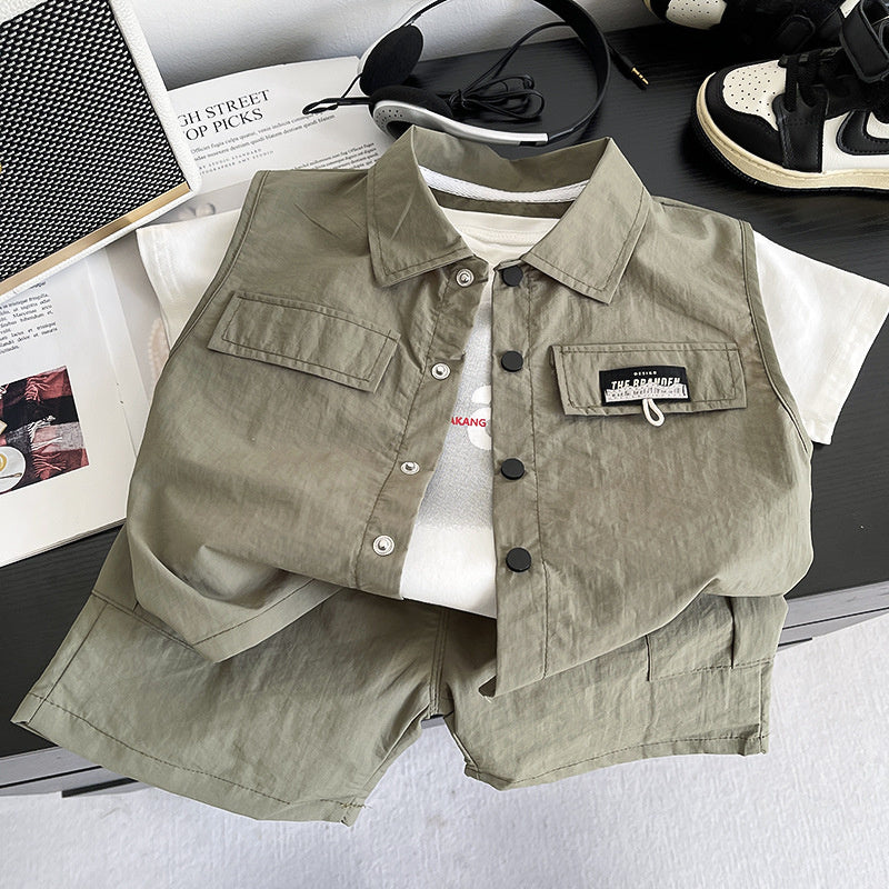 Baby clothes summer 2026 new cardigan vest workwear short-sleeve suit thin style for one-year-old boys trendy toddler outfit