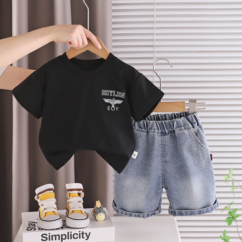 Boys' Summer Outfit 2026 New Style Stylish Short Sleeve Shorts Two-Piece Set Baby Casual Clothes Children's Wear