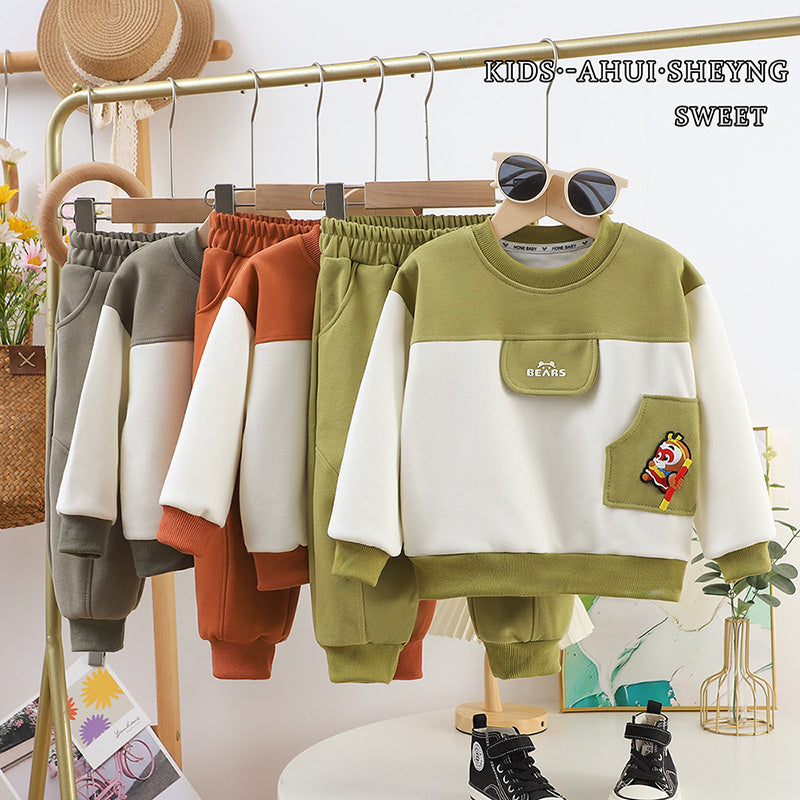 2025 New A-Class Boys Girls Baby Sweatshirt Spring and Autumn Golden Cudgel Free Rotation Children's Set