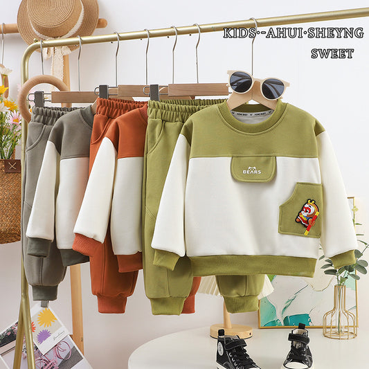 2025 New A-Class Boys Girls Baby Sweatshirt Spring and Autumn Golden Cudgel Free Rotation Children's Set