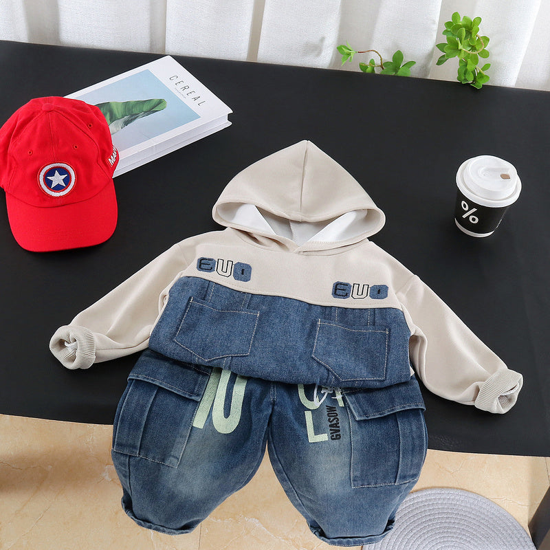 Boys' Outfit 2026 New Spring and Autumn Casual Stylish Baby Hoodie Two-Piece Set Children's Clothing Wholesale