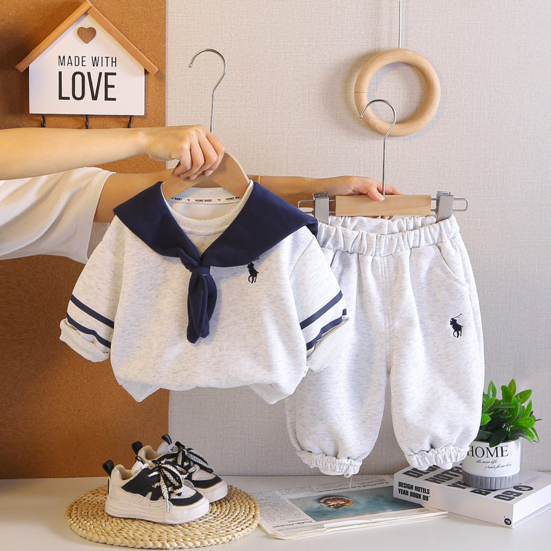 Boys' Outfit Baby 2026 New Fashionable Infant Spring and Autumn Shawl Embroidered Sweatshirt Two-Piece Set Trendy