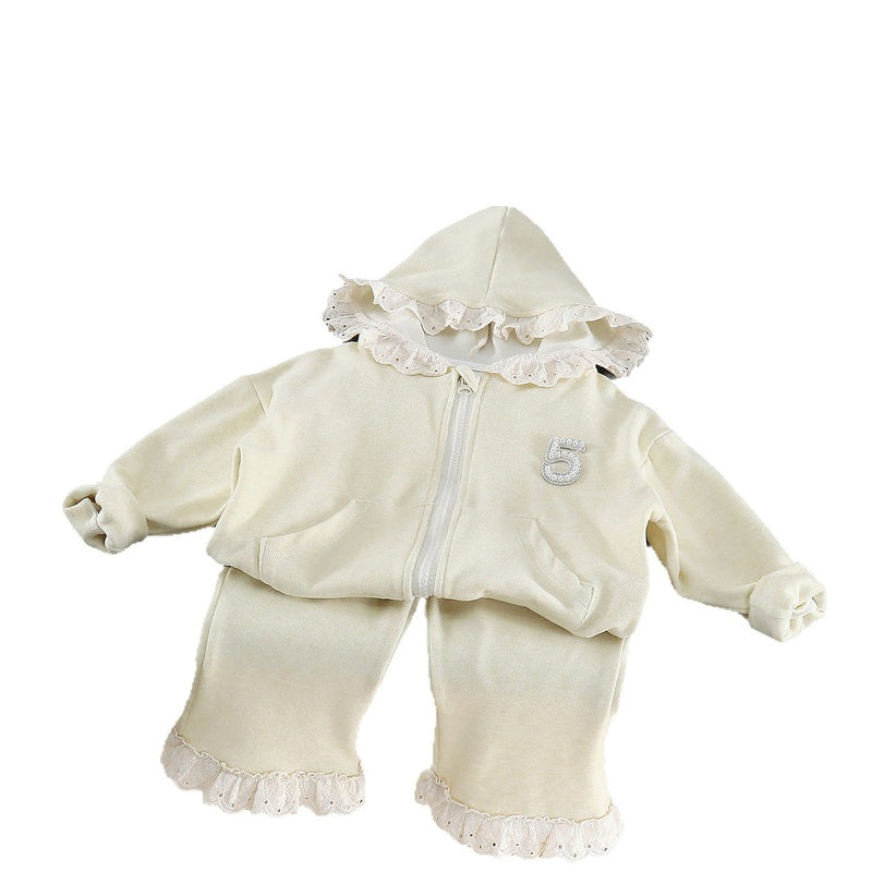 Girls' Spring and Cute Outfit 2026 New Model Baby Girl Long-Sleeve Lace Coat Children's Casual Autumn Fashion