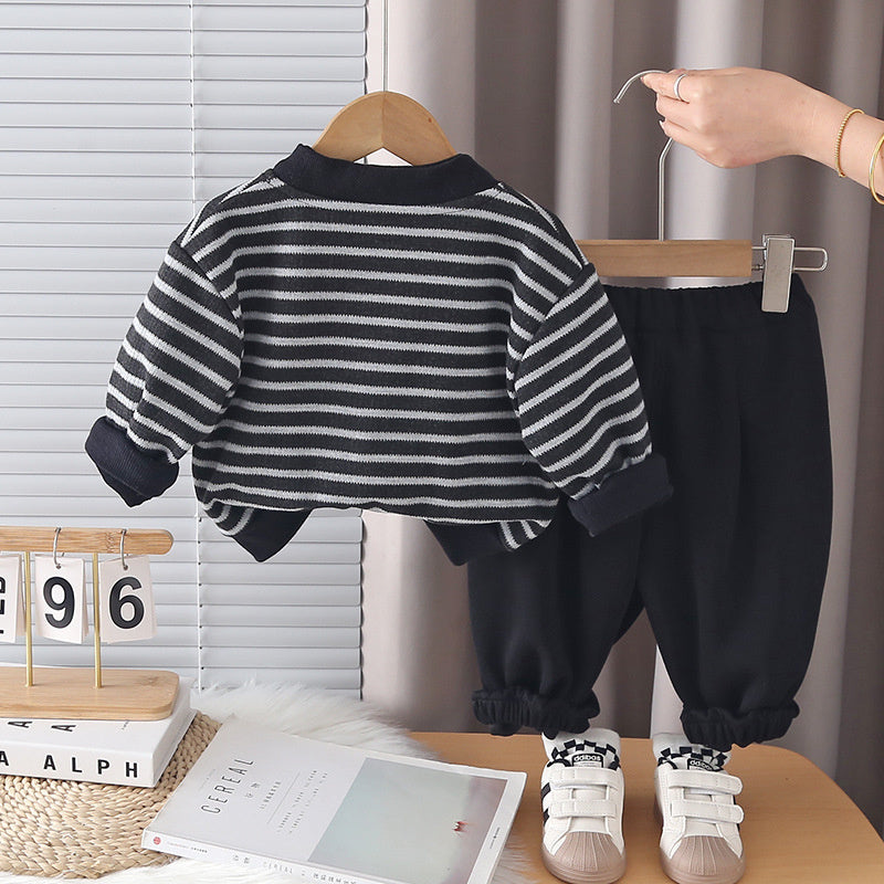 Baby Spring Fashion Outfit 2026 New Spring-Autumn Cute Striped Jacket Three-Piece Set Children's Trendy Clothes