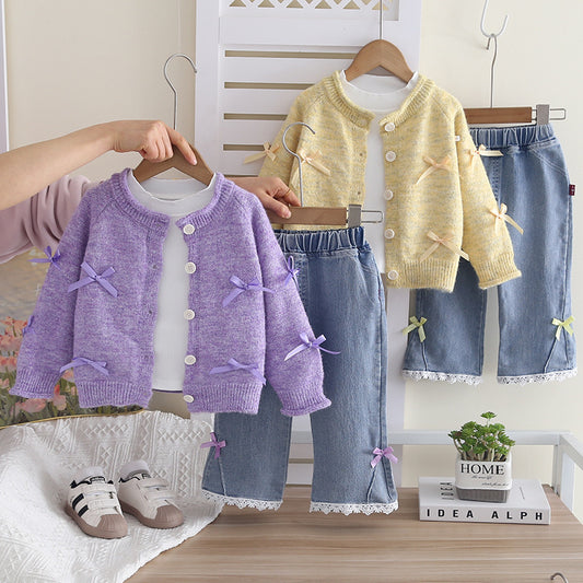 Baby and Autumn Cardigan Sweater Set 2026 New Model 3 Children's Spring Outfit Girl Infant Clothes for 1-Year-Old Girls