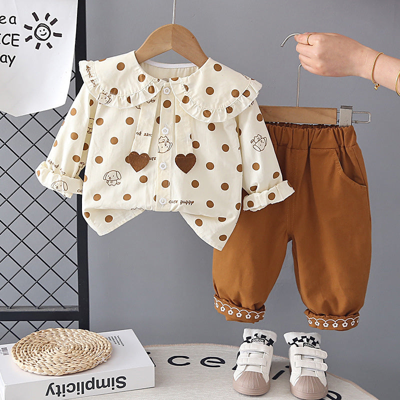 Girls' Spring Outfit 2026 New Fashionable Clothing, Children's Pants, Stylish Puppy Shirt Two-Piece Set for Baby Girls