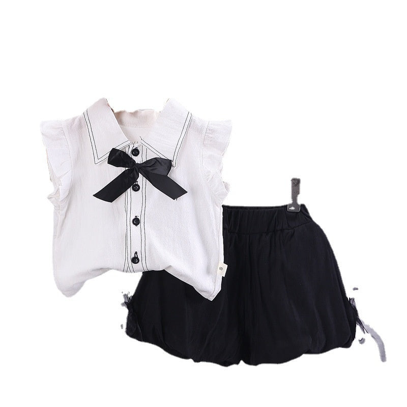 Korean-style casual children's clothing for toddlers young children, featuring fly-sleeve shirt and shorts, a fashionable new summer short-sleeve set
