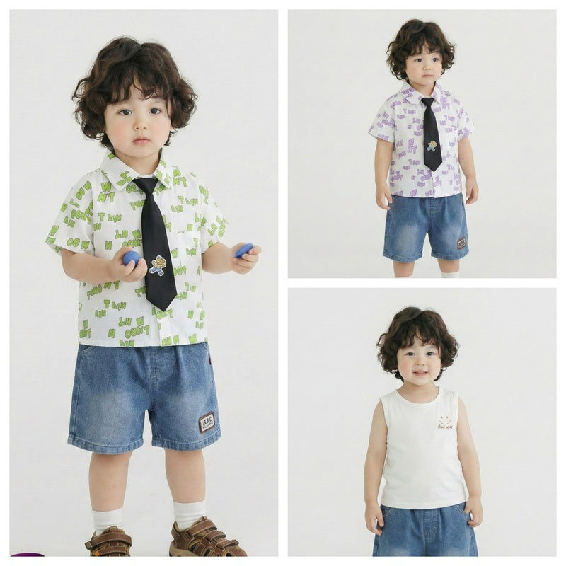 Boys' Outfit 2026 New Baby Summer Short Sleeve Three-Piece Set Children's Tie Bear Shirt 1-2-3 Years Old 5