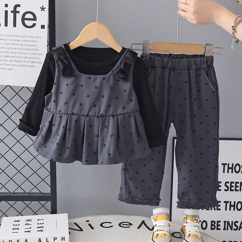 Girls' Autumn Outfit 2026 New Style Set, Children's Fashionable Casual Baby Spring-Autumn Three-Piece Dress Set