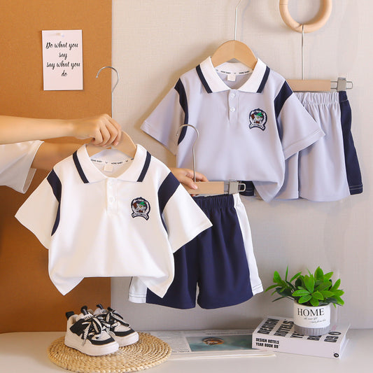 New outfit for boys, stylish baby summer clothes, trendy children's clothing, Polo short-sleeve and shorts two-piece set