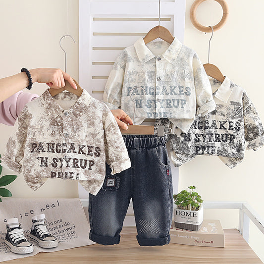 Boys' Outfit 2026 New Fashionable Children's Spring and Autumn Embroidered Letter Long Sleeve Two-Piece Set Trendy