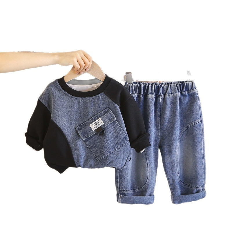 Boys' Outfit 2026 New Baby Boy Large Pocket Sweatshirt Korean Style Casual Children's Spring and Autumn Two-Piece Set
