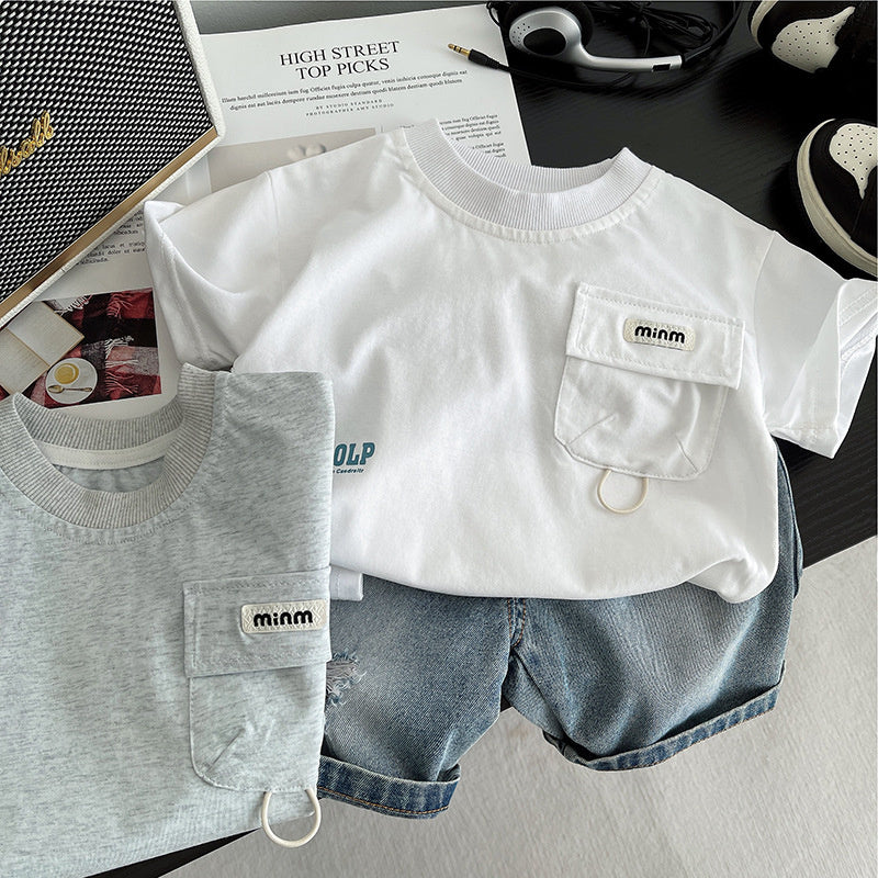 Boys Outfit Letter Pocket Set Baby Summer Sports Children's Clothing Toddler Short Sleeve Stylish 4 Infant 3 Clothes