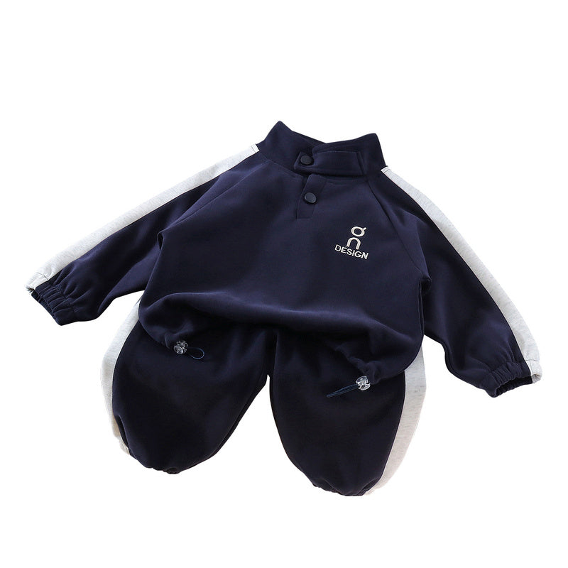 Boys' Outfit 2026 New Korean Style Children's Stand Collar Letter Print Sweatshirt Two-Piece Set for Toddlers in Spring and Autumn