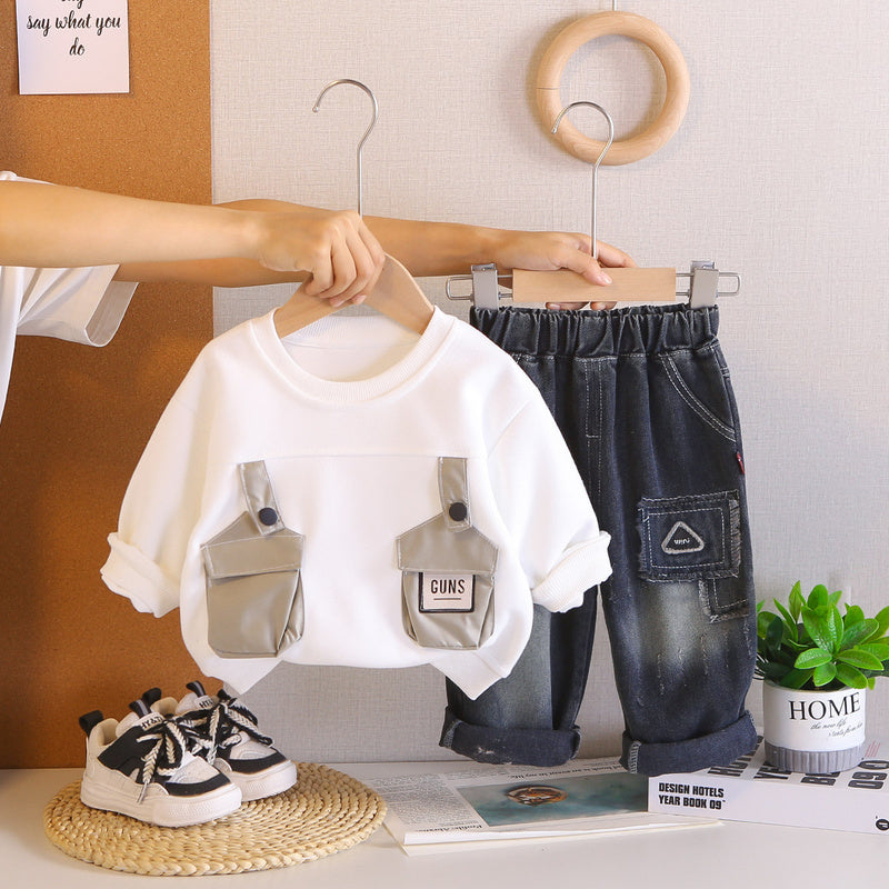 Boys' Suit Spring and Autumn 2026 New Fashionable Baby Boys 4-6 Years Old Children's Two-Pocket Sweatshirt Two-Piece Set Trendy