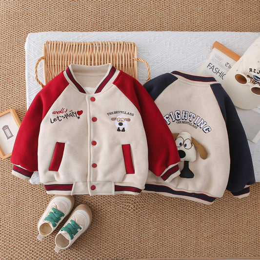 Boys' Fleece-Lined Thickened 3D Puppy 2025 New Winter Children's Baseball Jacket Warm Cotton Coat
