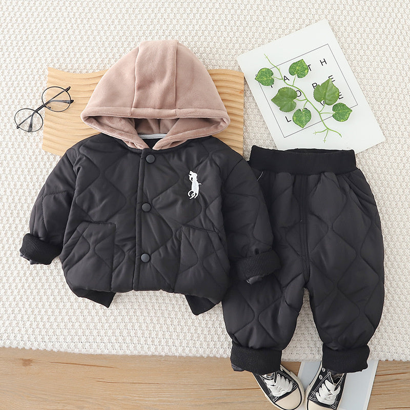 Boys' Autumn-Winter Outfit 2026 New Cartoon Children's Fleece-Lined Jacket Two-Piece Set Baby Winter Clothes Trendy Wholesale