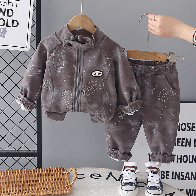 Boys' Suit 2026 New Spring and Autumn Fashionable Baby Stand-up Collar Jacket Toddler Two-piece Long-sleeve Outfit