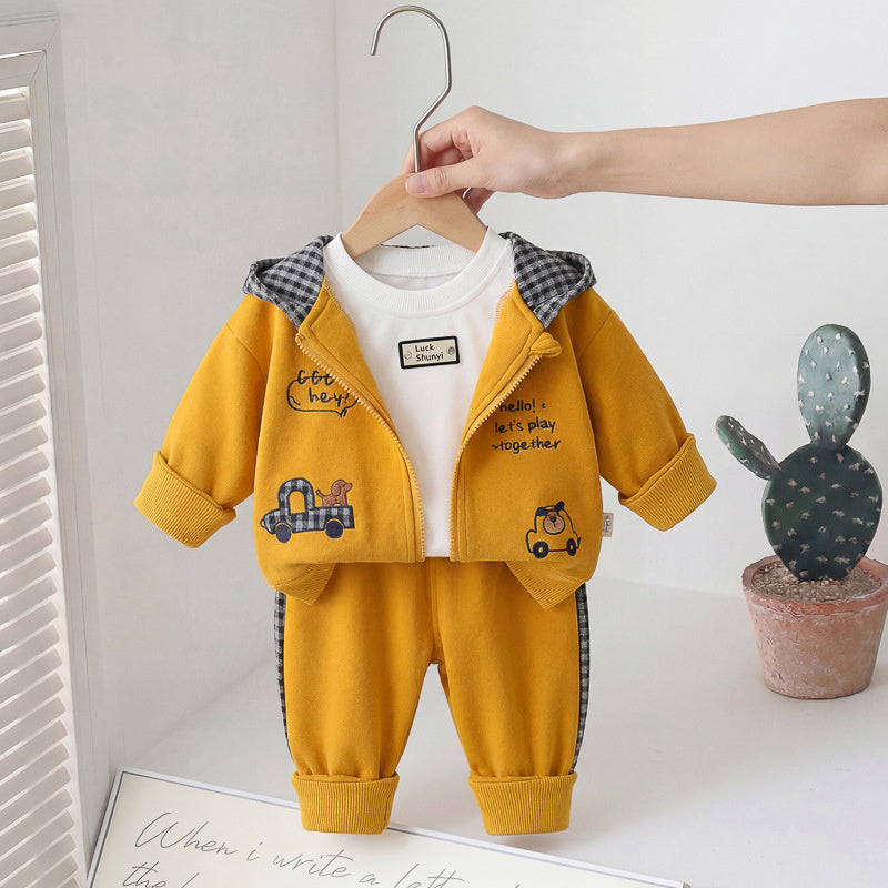 Boys' Outfit 2026 New Fashionable Baby Spring and Autumn Infant Children's 1-4 Years Old Cartoon Puppy Three-Piece Set