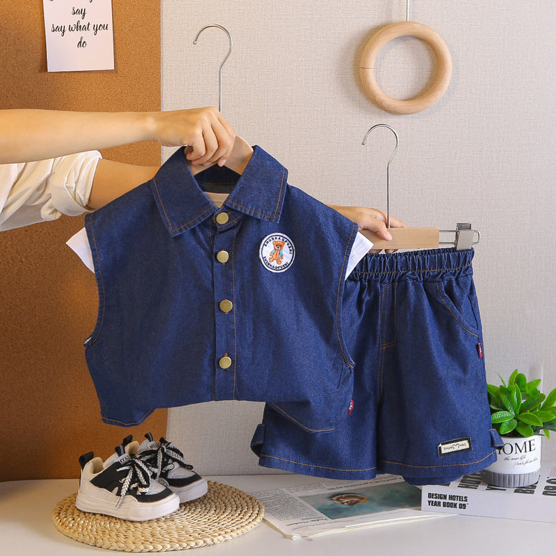 Boys' Summer Outfit: Stylish Children's Short-Sleeve Clothes, 2026 New Fashionable Baby Denim Vest Three-Piece Set