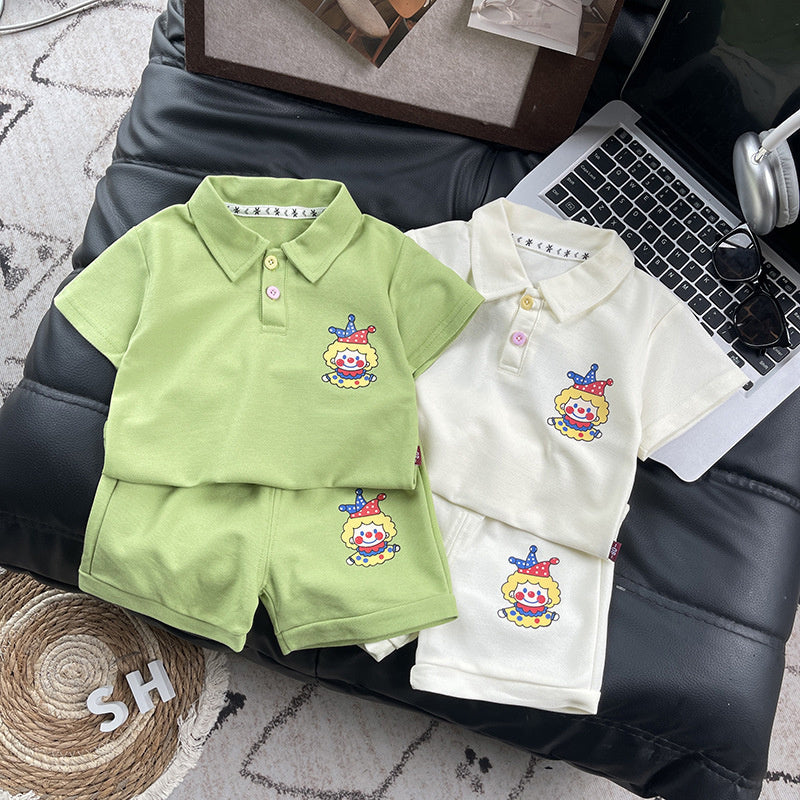 Children's Summer Outfit 2026 New Style Boys and Girls Baby Fashionable Cartoon Short Sleeve Shorts Sports Two-Piece Set