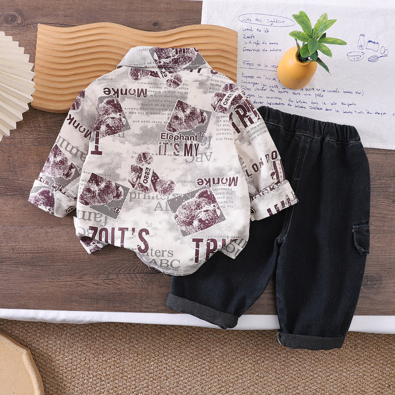 Boys' Autumn Casual Letter Print Three-Piece Set 2026 New Korean Style Stylish Baby Clothing Outfit Trendy