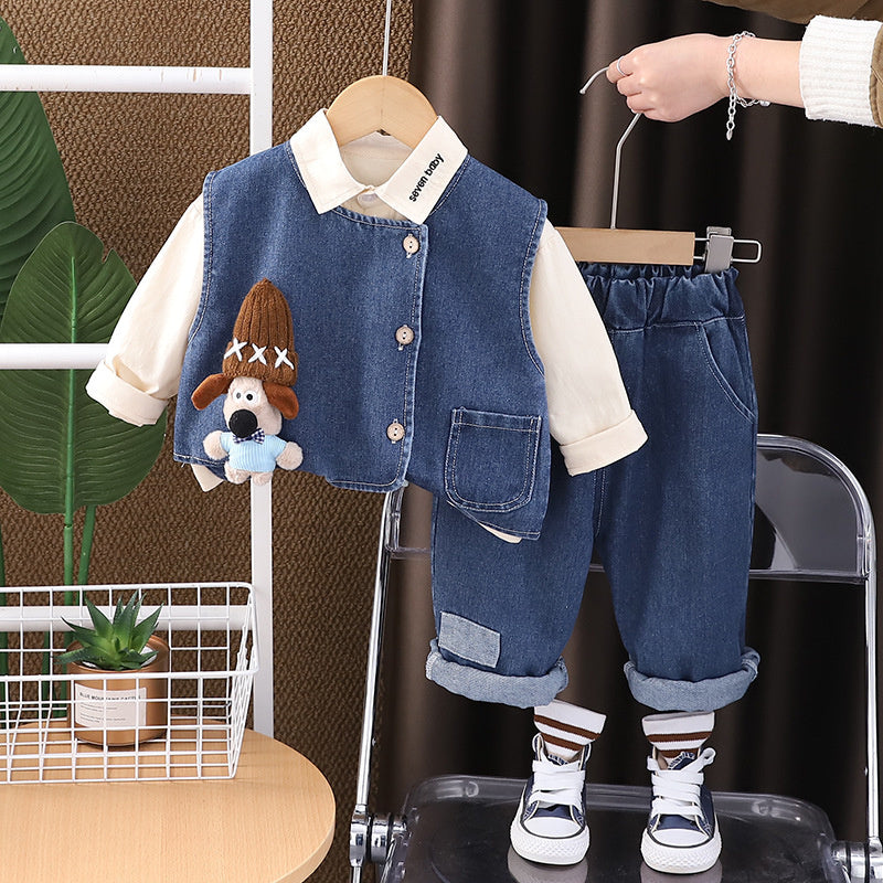 Children's Outfit Boys' Stylish Baby Doll Workwear Three-Piece Set Spring and Autumn Infant Toddler Clothing Trendy