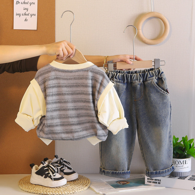 Baby Boy Outfit 2026 New Stylish Striped Sweatshirt and Sweatpants Boys' Spring Casual Two-Piece Set