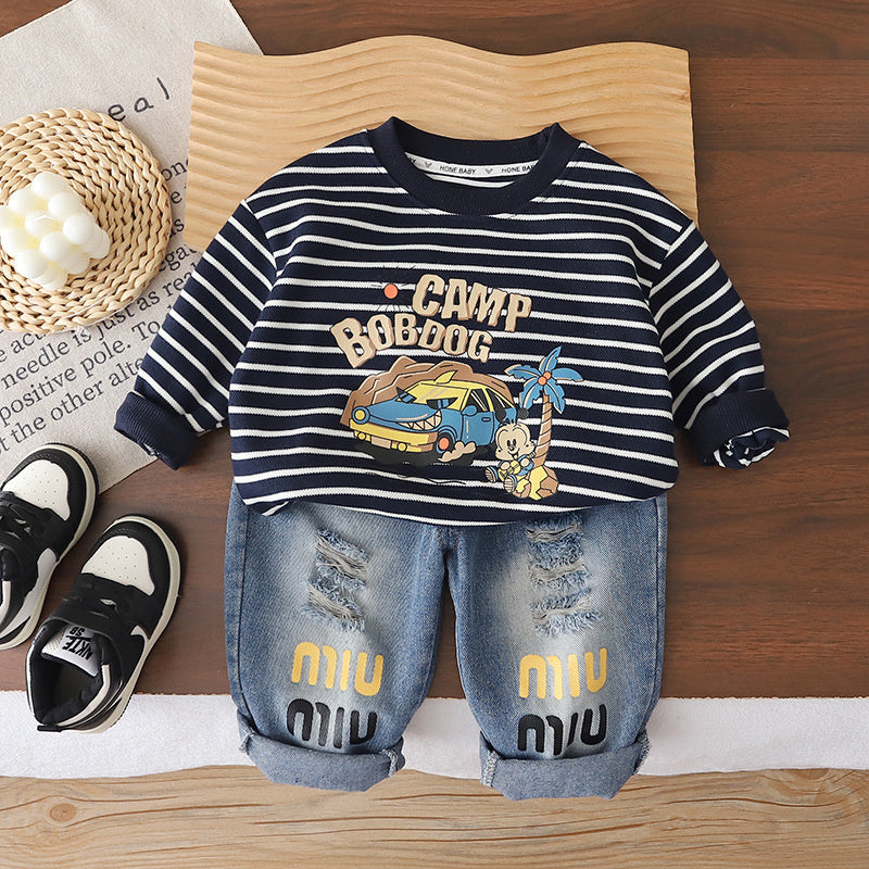Boys' Autumn 2026 New Model 3 Clothes Baby Striped Children's Clothing 1-Year-Old Boy Cool and Stylish Spring Outfit
