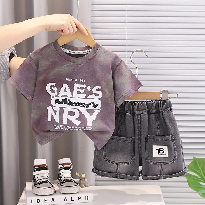 Boys' Outfit 2026 New Cool and Stylish Children's Clothing Summer Thin Baby Large Letter Short Sleeve Two-Piece Set