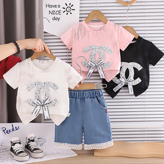 Baby girl short-sleeve 2026 new fashionable children's clothing casual two-piece set for girls summer wear