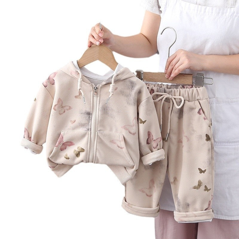 Girls' Outfit Long Sleeve 2025 New Children's Zipper Shirt Two-Piece Stylish Baby Spring and Autumn Set