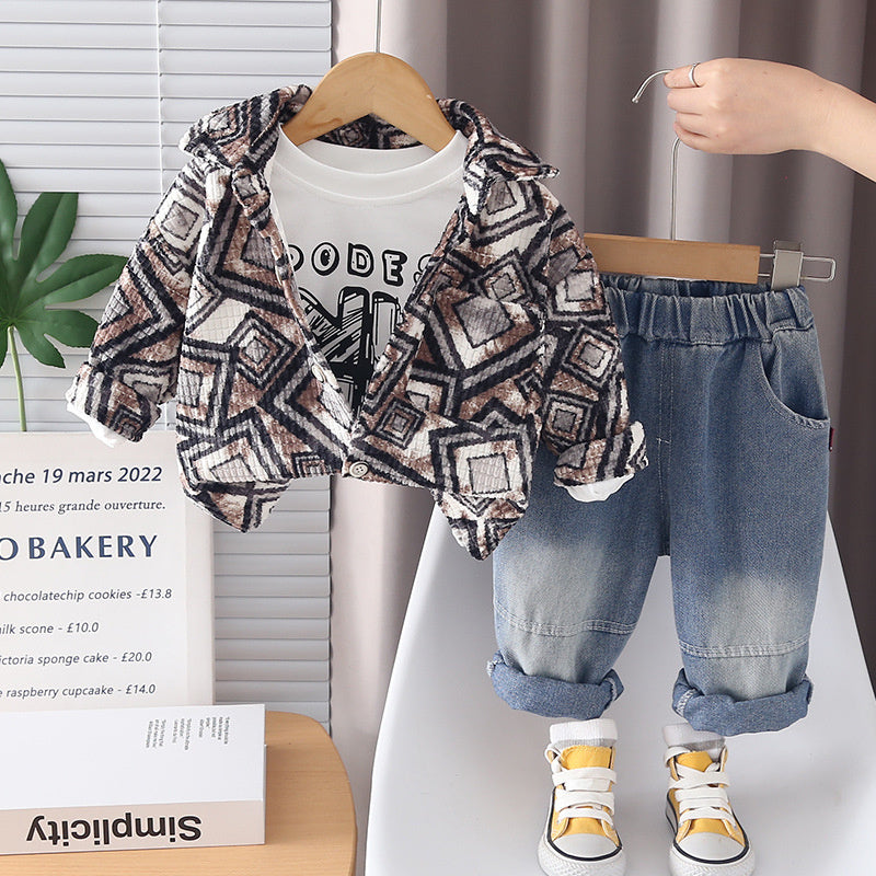 Boys' outfit ages 1-4, children's spring autumn casual clothing, stylish and fashionable three-piece set for toddlers