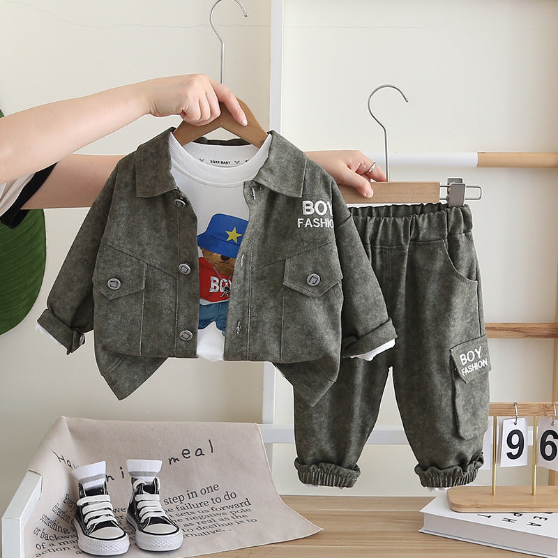 Boys' Letter Cargo Suit 1-2-3-4 Years Old Toddler Clothes Baby Outfit Children's Spring and Autumn Three-Piece Set