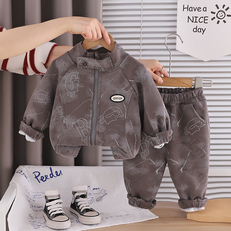 Boys' Suit 2026 New Spring and Autumn Fashionable Baby Stand-up Collar Jacket Toddler Two-piece Long-sleeve Outfit