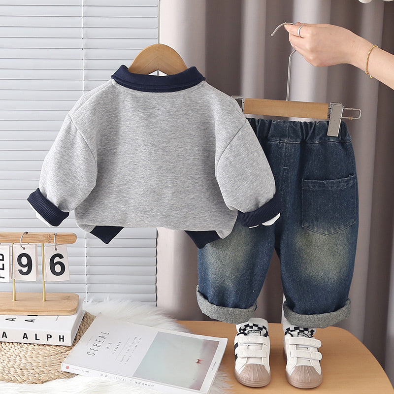 Boys' Outfit 1-4 Year Olds, Fashionable Clothes for Babies, Stylish Spring Autumn Infant Two-Piece Set with Tie and English Print
