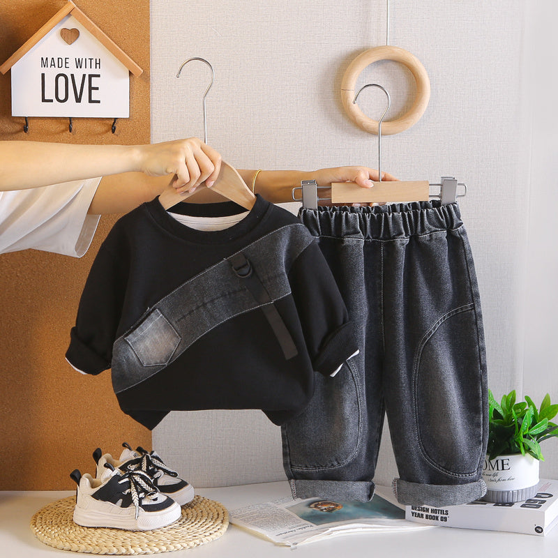Boys' Outfit 2026 New Fashionable Spring and Autumn Clothes for Young Children, Casual Long-Sleeve Sweatshirt Two-Piece Set