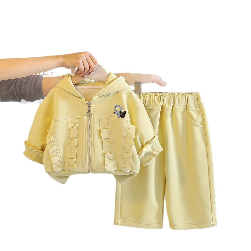 Korean-style girls' outfit, and autumn clothing, trendy 2026 new model, stylish spring outfit for girls, lace zipper jacket two-piece set
