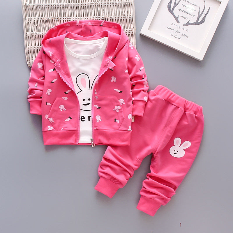 Children's clothing stylish outfit 2026, spring and autumn wear 2-3 year old little girls, long-sleeved cartoon three-piece set for toddlers 7