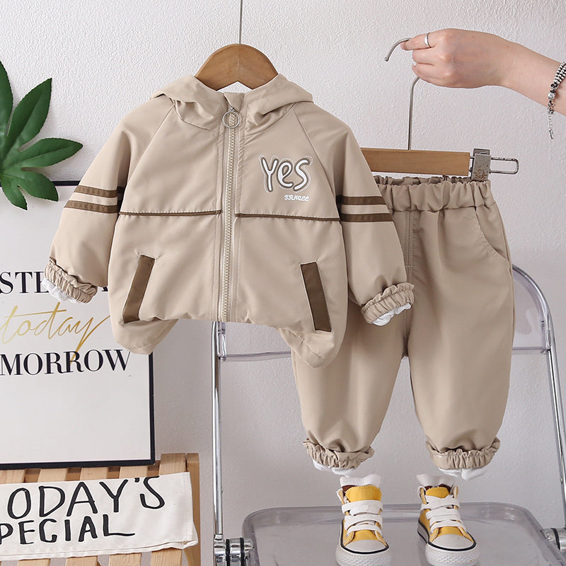Boys' Casual Outfit 2026 New Fashionable Spring and Autumn Baby Children's Hooded Jacket Two-Piece Set Trendy
