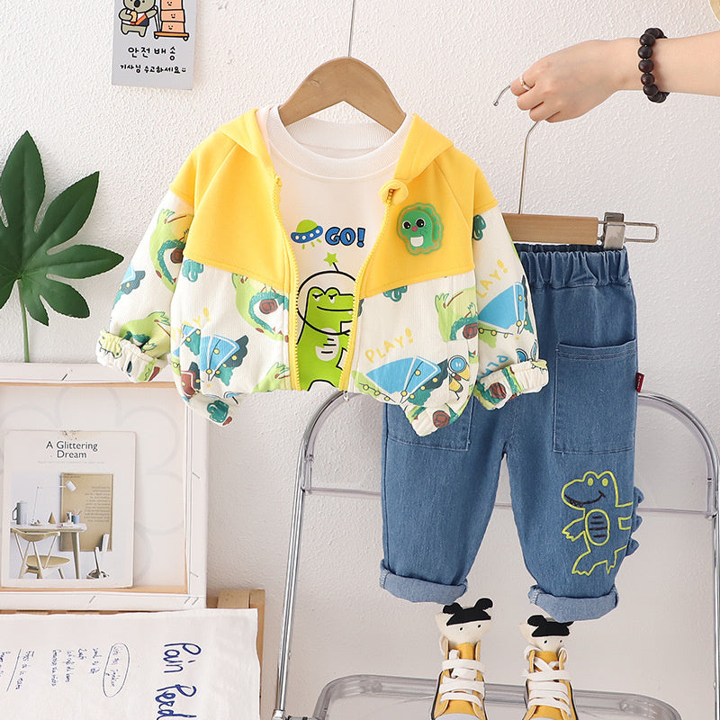 Suit Spring and 2024 New Stylish Fashionable Children's Clothing Baby Three-Piece Set Boys' Autumn Outfit