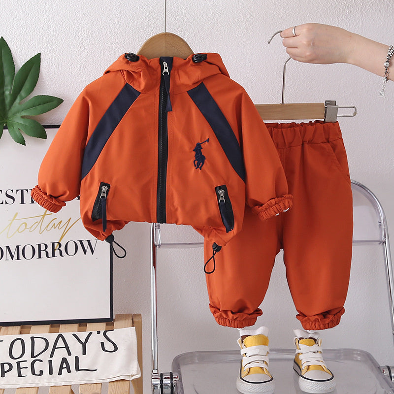 Outfit 2026 New Fashionable Infant Toddler Boys' Spring and Autumn Color-Block Embroidered Long-Sleeve Three-Piece Set